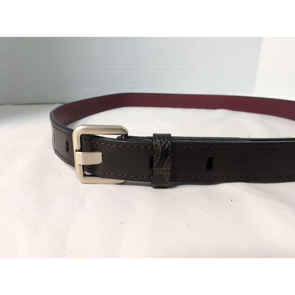 CALVIN KLEIN LEATHER BELT DARK BROWN IN WOMEN'S SIZE SMALL/MED 3/4" WIDE BRASS